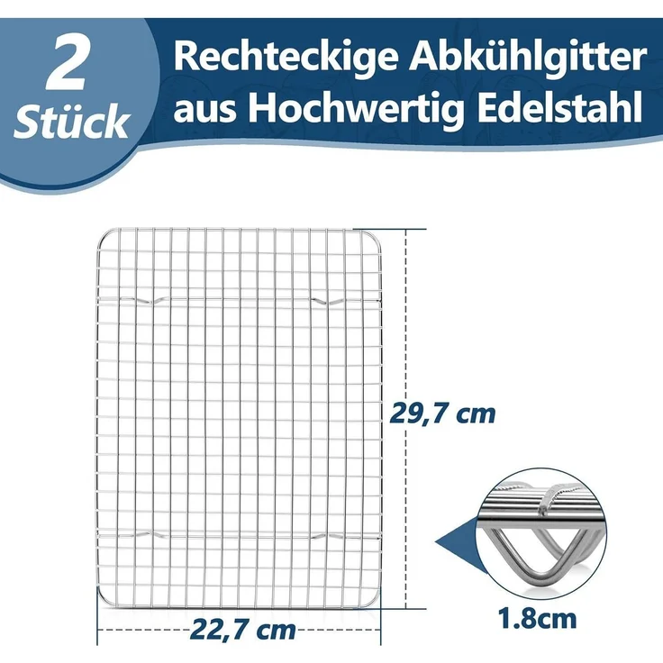 Homikit 2 Stück Kuchengitter Edelstahl Auskühlgitter 29,7x22,7x1,8cm – Bild 2