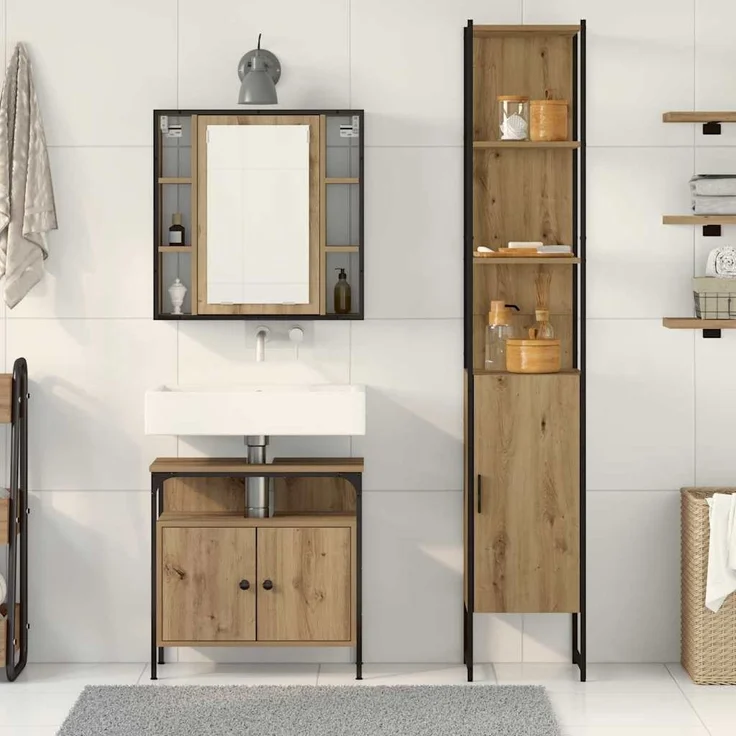 vidaXL Badezimmermöbel-Set mit Regal 3 pcs Artisan-Eiche Holzwerkstoff 3334394 – Bild 3