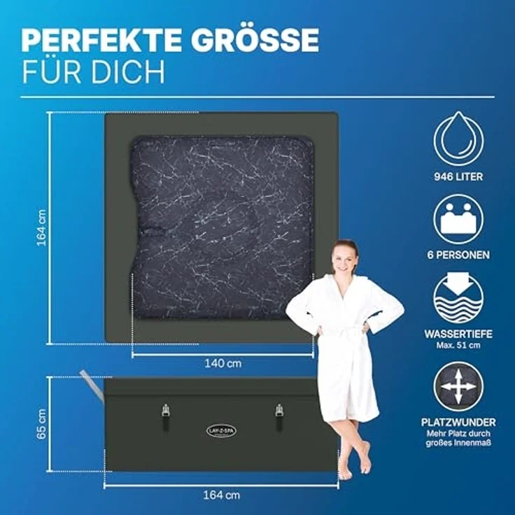Bestway Whirlpool LAY-Z-SPA® ThermaCore™ Stockholm AirJet™, (Set, 1-tlg, Inkl. App-Steuerung, für max. 6 Personen), 164 x 164 x 65 cm – Bild 4