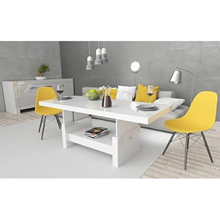 designimpex Couchtisch Aversa H-111 Weiß Hochglanz Schublade höhenverstellbar ausziehbar, Funktionstisch, Wohnzimmertisch, Tisch, Esstisch, Sofatisch, Schublade – Bild 4