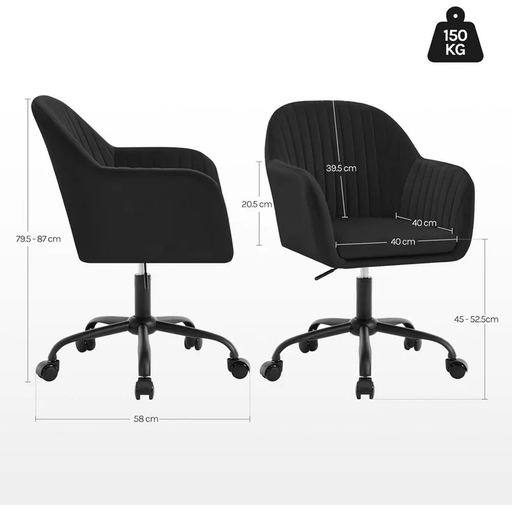 Woltu Schreibtischstuhl, Homeoffice Stuhl mit Rollen, Schminkstuhl höhenverstellbar – Bild 3