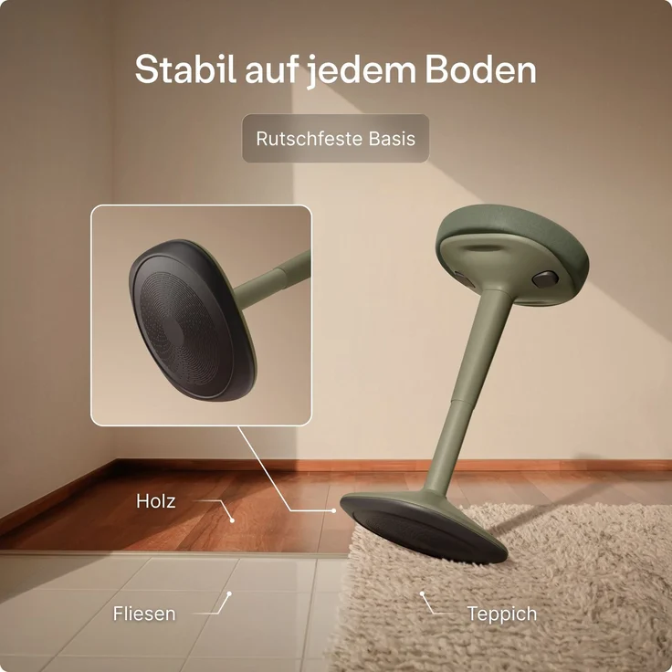 Ergonomischer Balancehocker Desktronic – Höhenverstellbarer Stehhocker für Homeoffice & Stehschreibtisch, Aktivsitz-Hocker mit Wippfunktion, rutschfester Standfuß – Grün – Bild 5