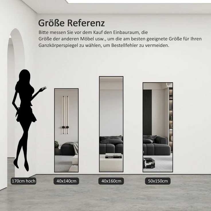 Hopibath Ganzkörperspiegel für Wohnzimmer Spiegel groß für Flur Kinderzimmer Hotel Garderobe (Standspiegel Eckig, mit Alurahmen, 5mm Glas), 150x50, 160x40, 140x40 cm – Bild 3