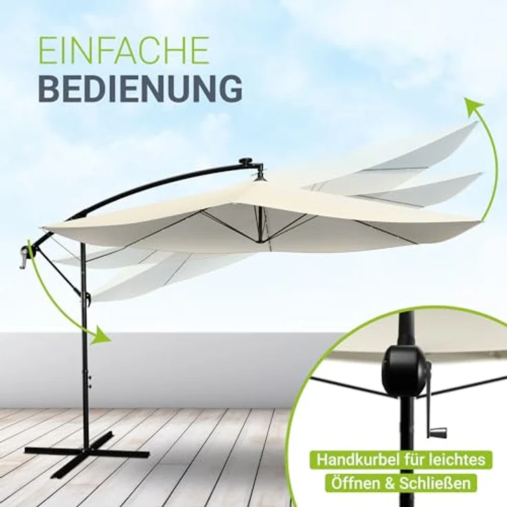 Juskys 'Brazil' Sonnenschirm, Polyester, Grau / Creme, Ø 285 cm, mit Beleuchtung – Bild 4
