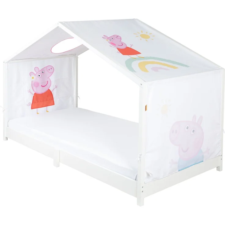 roba Bezug für Montessori Hausbetten 90 x 200 cm im Peppa Pig Design - Passendes Zubehör zum Umbau in Himmelbett - Inkl. 3 Aufbewahrungstaschen & Dachfenster – Bild 4