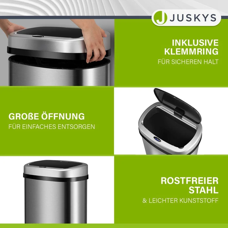 Juskys Automatik Mülleimer mit Bewegungssensor, wasserdicht, Stahl, Silber, 50 Liter – Bild 4