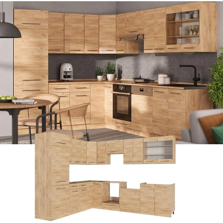Eckküche Fame-Line Goldkraft Eiche/Goldkraft Eiche 287 x 227 cm, AP Eiche Vicco – Bild 5