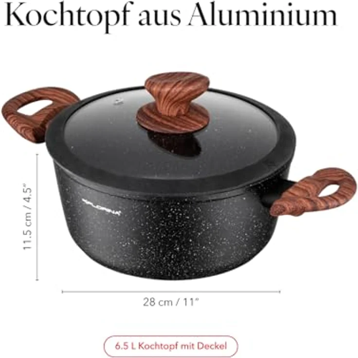 FLORINA Aluminiumtopf MASTER BLACK 28 cm 6.5L | Antihaftbeschichtung | Für alle Herdarten inkl. Induktion | Ergonomische Soft-Touch-Griff | Deckel mit Silikonrand | Hitzebeständig | Leicht zu reinigen – Bild 3