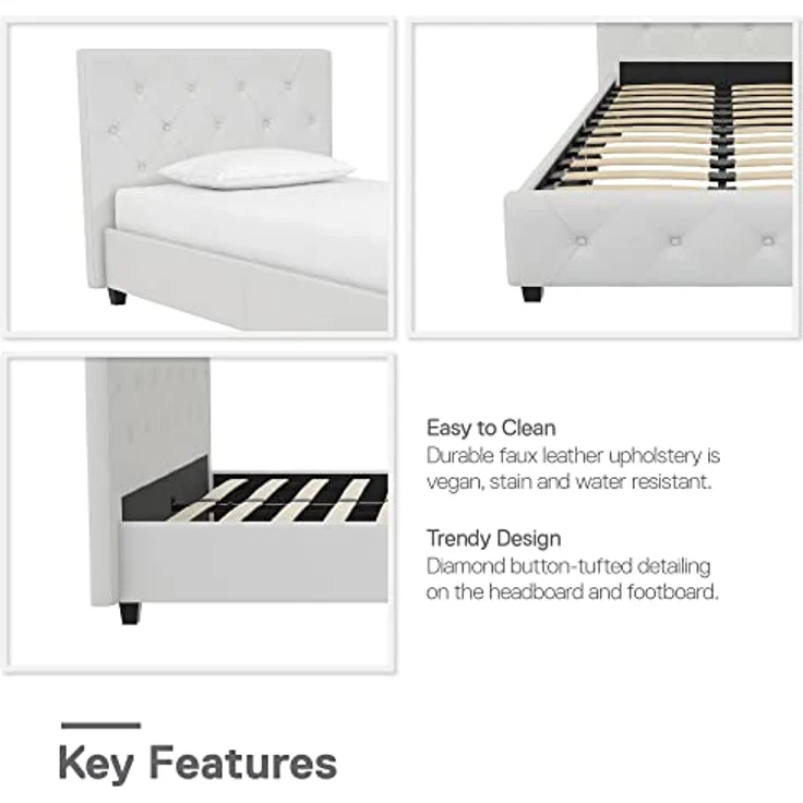 DHP Furniture Dakota Upholstered Platform Bed White Single – Bild 5