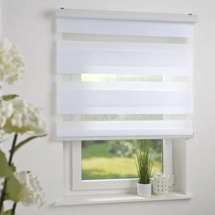 Doppelrollo DUO-Rollo mit 20 cm Streifen, Liedeco, Lichtschutz, mit Bohren, verschraubt, im Fixmaß