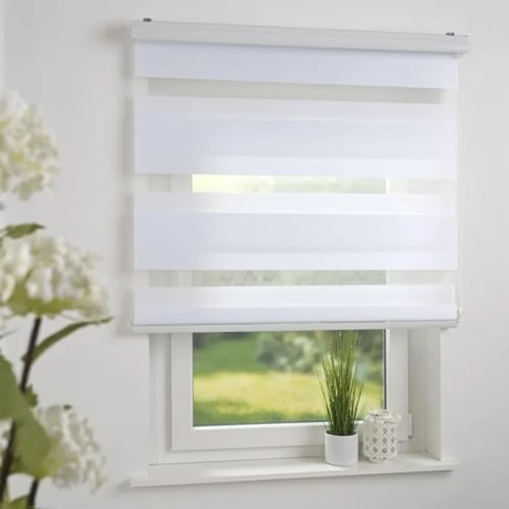 Doppelrollo DUO-Rollo mit 20 cm Streifen, Liedeco, Lichtschutz, mit Bohren, verschraubt, im Fixmaß – Bild 1