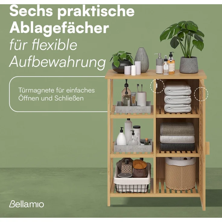Bellamio 'Newa' Badezimmer Set aus Waschbeckenunterschrank und Badschrank mit 6 Ablagefächern, Bambus, natur – Bild 5