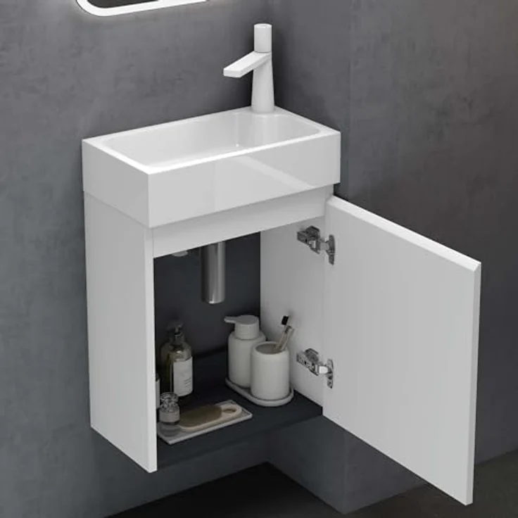 doporro Badmöbel-Set mit Waschbecken Waschtischunterschrank Wandmontage SoftClose Pisa02 – Bild 7