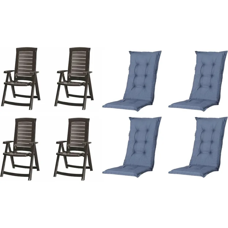 SET Aruba, 4 x Klappsessel graphit, 4 x Auflage kobalt