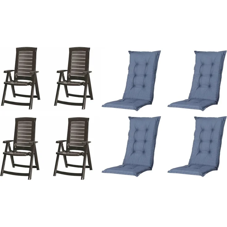 SET Aruba, 4 x Klappsessel graphit, 4 x Auflage kobalt – Bild 1