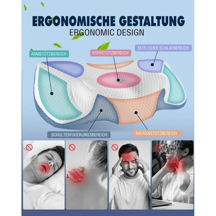Esun Kopfkissen Nackenstützkissen, Kopfkissen Memory Foam, Kissen Seitenschläferkissen, Füllung: Rückstellschaum, Seitenschlafer, Rückenschlafer, Bauchschlafer, Set, Kissen, Pillow Kissen für Seiten, Rücken & Bauchschläfer