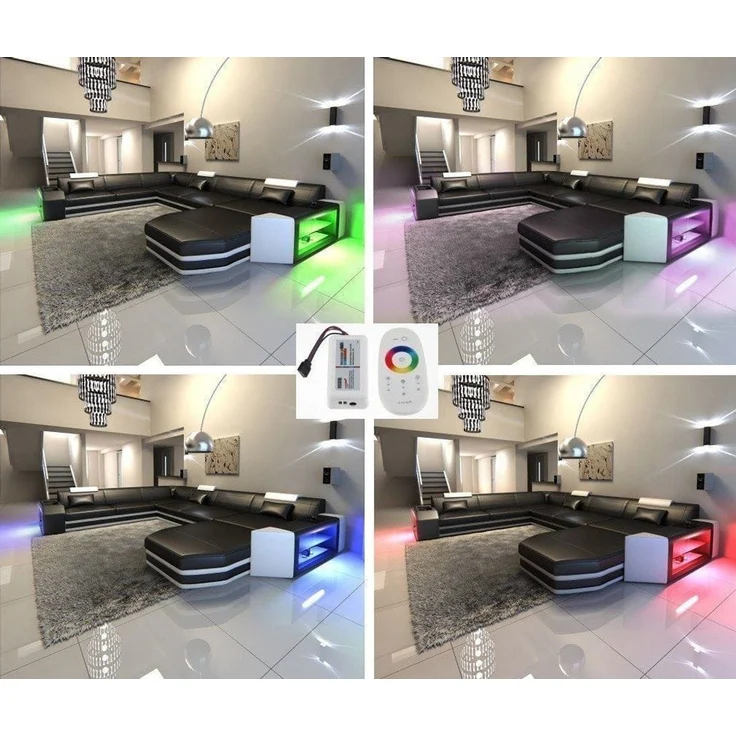 Ecksofa Prato L-Form in Leder - Echtleder - grau-weiß - Links – Bild 5