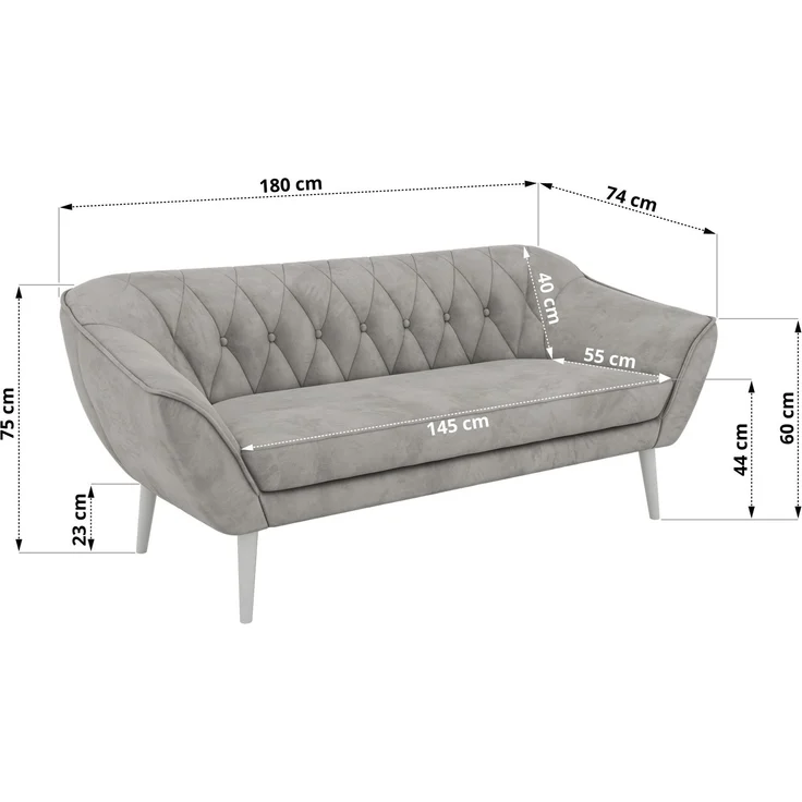 Wohnzimmerset Möbelset PIRS 3-3, Armlehnen, Wellenfederung, weiße Füße, Dreisitzer Sofa, Polstermöbel Set - Hellgrau Velvet – Bild 5