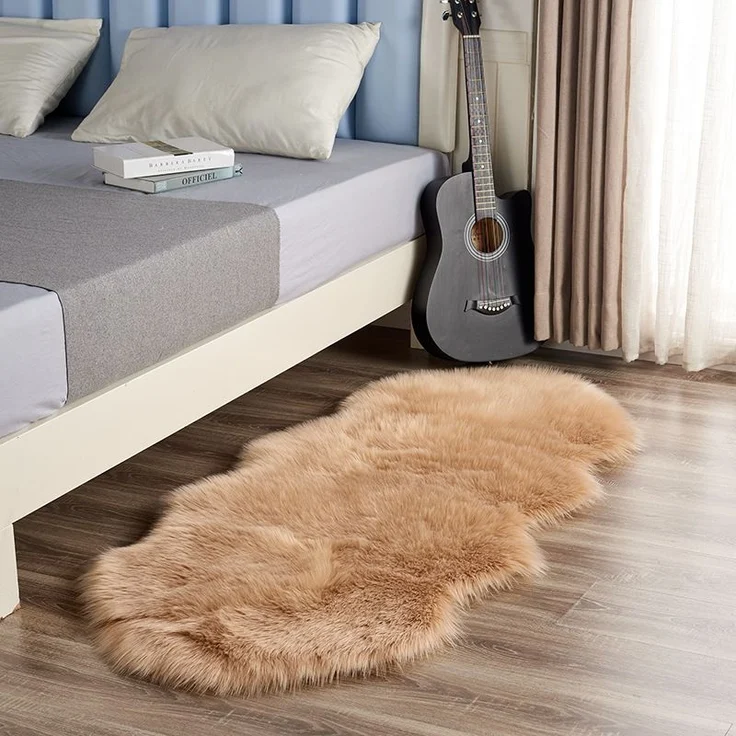 1 Stück Plüschteppich, flauschig, Nachttisch- & Schlafzimmer-Teppich, 40x60 cm, Hellbraun – Bild 1