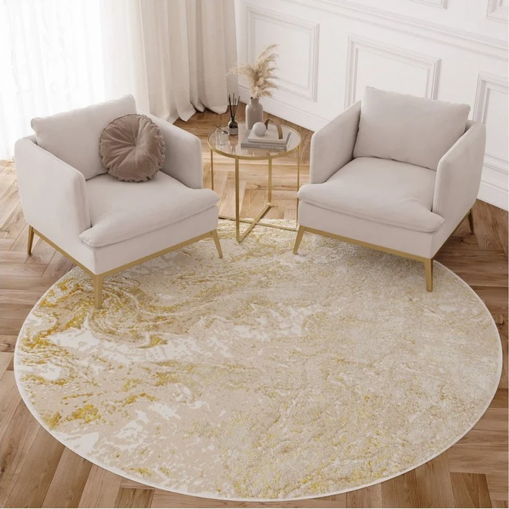 Tapiso Designteppich CRYSTAL, rund, Höhe: 8 mm, Kurzflor, elegante Linien mit Glanzeffekt, Wohnzimmer, Schlafzimmer – Bild 1