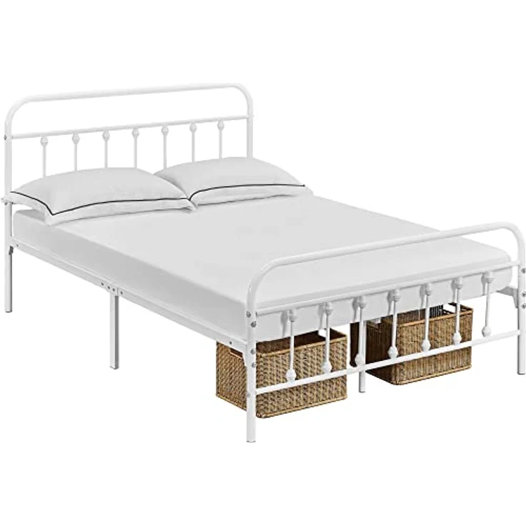 Yaheetech Bettrahmen Vintage Stil 140x200 cm Metallbett Bettgestell aus Metall mit Lattenrost, Modern Gästebett Jugendbett, Weiß – Bild 8