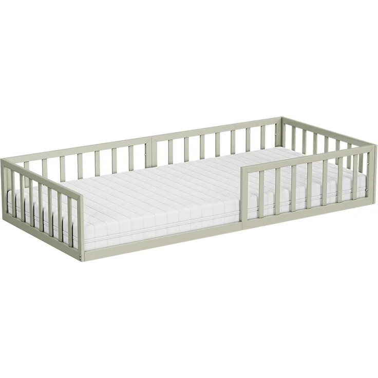 Bodenbett aus Metall Minno Greige 90x200 mit Matratze Vitalispa – Bild 1