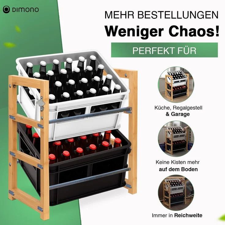Dimono Flaschenregal DIMONO Bambus Getränkekisten Regal – Ablage für 2/3/6 Kisten, für Bier, Wasser & Limonade, Leergut Aufbewahrung – Bild 3