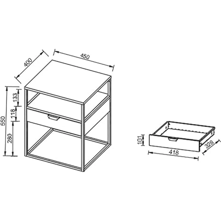 MID.YOU Nachtschrank Schwarz, Kunststoff, 1 Schublade, 45x55x40 cm für Schlafzimmer – Bild 5