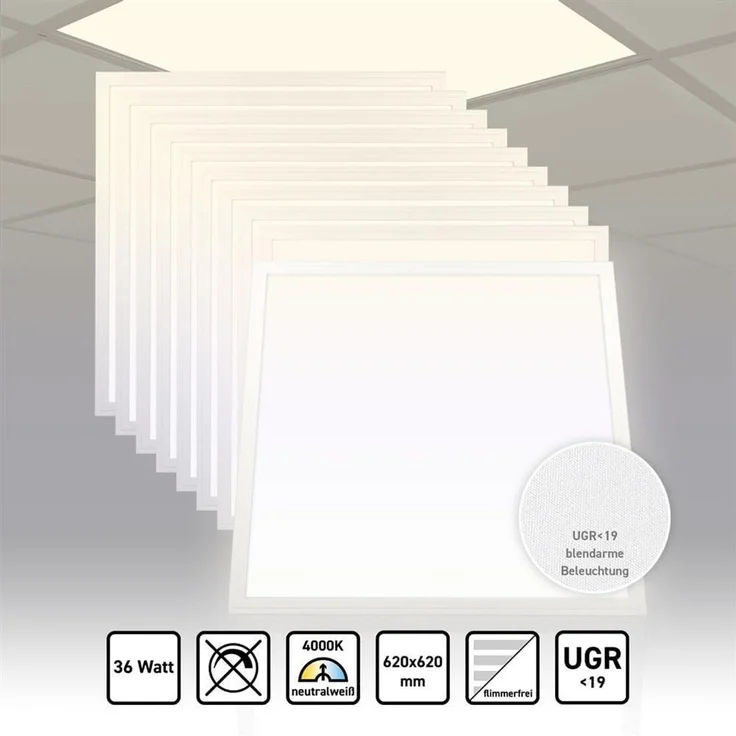 10x LED Panel 62x62 Neutralweiß 4000K 36W UGR<19 blendarm Slim Alu PLs3.0 – Bild 2