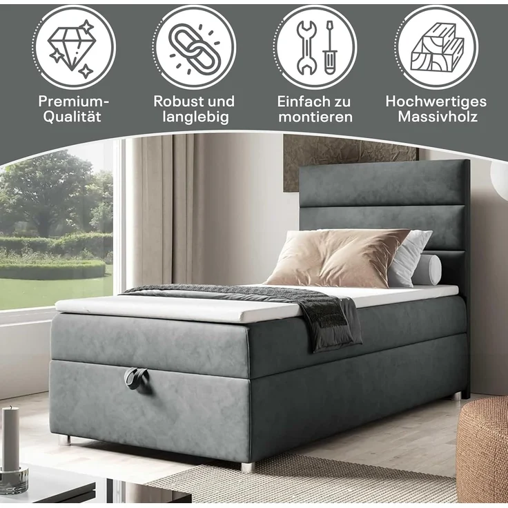 Best For Home Box Spring Bed with 7-Zone Bonell Spring Mattress, Box Spring Bed with Mattress and Storage Space – Bild 3
