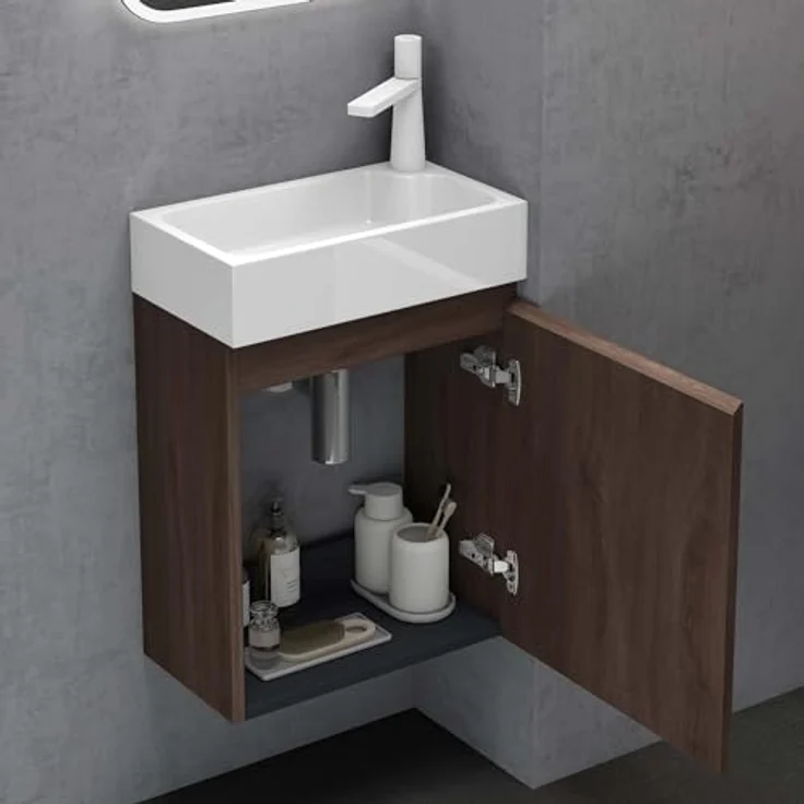 doporro Badmöbel-Set mit Waschbecken Waschtischunterschrank Wandmontage SoftClose Pisa02 – Bild 7
