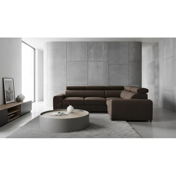 Wohnero24 - Höchste Qualität - Modernes Ecksofa PAVONE 2 - 260x193 cm – Chenille Stoff – Schlaffunktion 190x125 cm & Bettkasten - Dunkelbraun