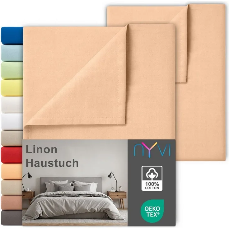 NYVI Betttuch Linon Deluxe Bettlaken ohne Gummizug aus 100% atmungsaktiver Baumwolle, Baumwolle, (2 Stück), Betttuch auch als Sommerdecke nutzbar, OEKO-TEX 100, Bei 60°C waschbar