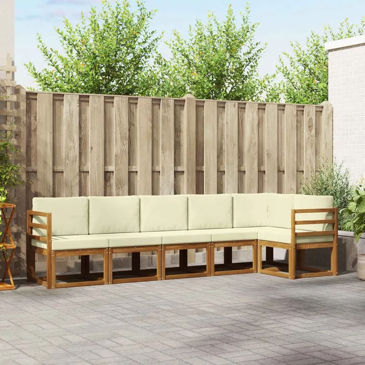 vidaXL Outdoor-Sofagarnitur 6 stk. 6-Sitzer Natur und Creme 3366448