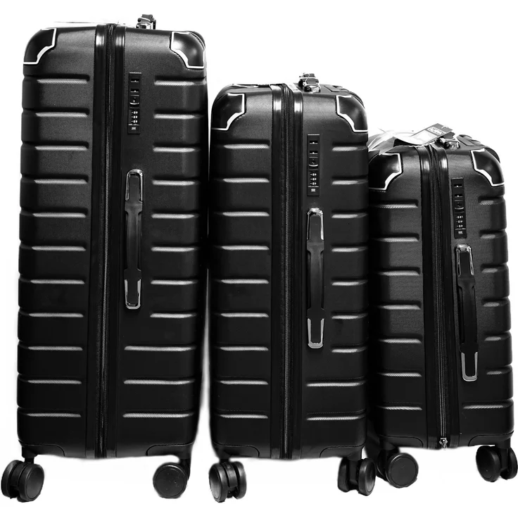 3 Tlg. Reisekoffer- Set mit 4 Räder 360° drehbar, Hartschale mit Kantenschutz Schwarz – Bild 3