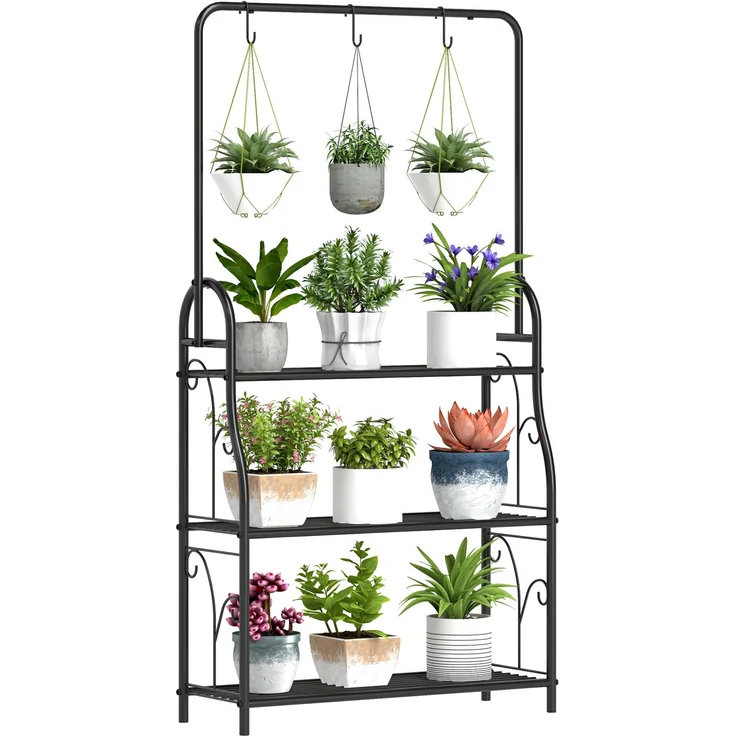Outsunny Pflanzenständer, Metall, Schwarz, 75L x 25B x 137H cm – Bild 1