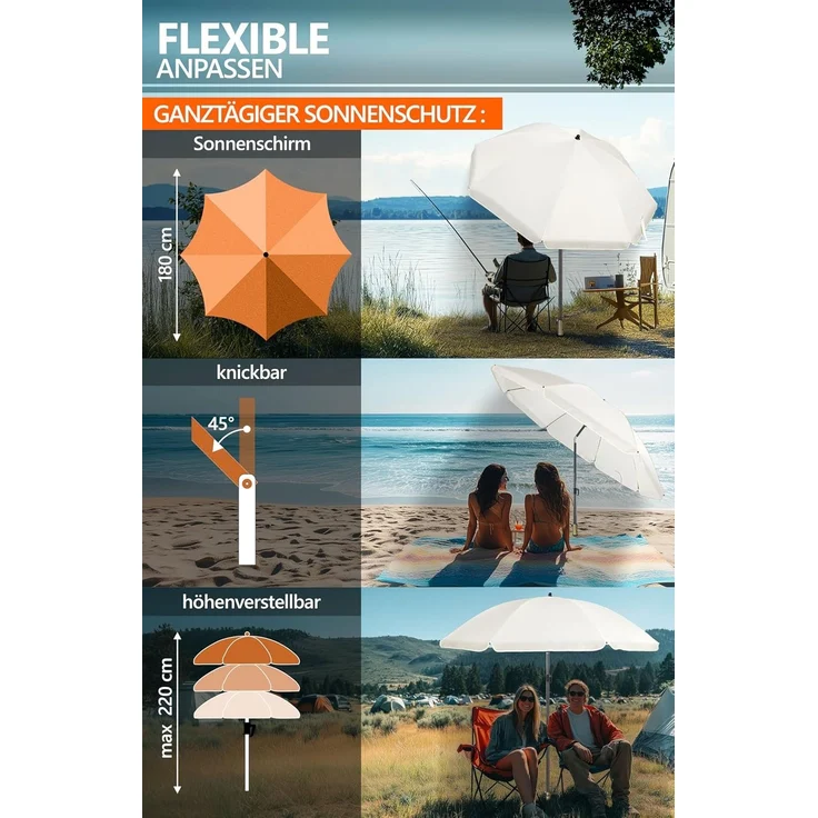 4smile Sonnenschirm Strand SunnyJoy, Beige – 3er Set inkl. Strandschirm windfest stabil, Rasendorn Sonnenschirmhalter, Schirmhülle – Sonnenschirm mit Rasendorn, Schirmspieß für Garten – Bild 5