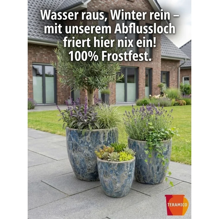 Keramik Blumentopf Eggpot Lava Blau Ø 38cm- Struktur Übertopf geschliffen Unikat – Bild 8