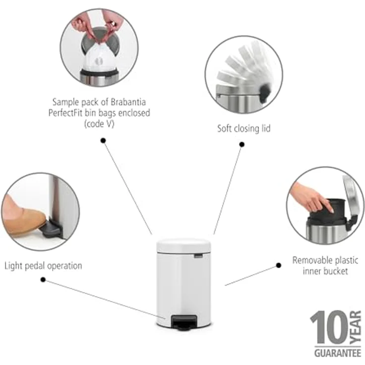 Brabantia 'NewIcon' Treteimer, White, 3 Liter – Bild 3
