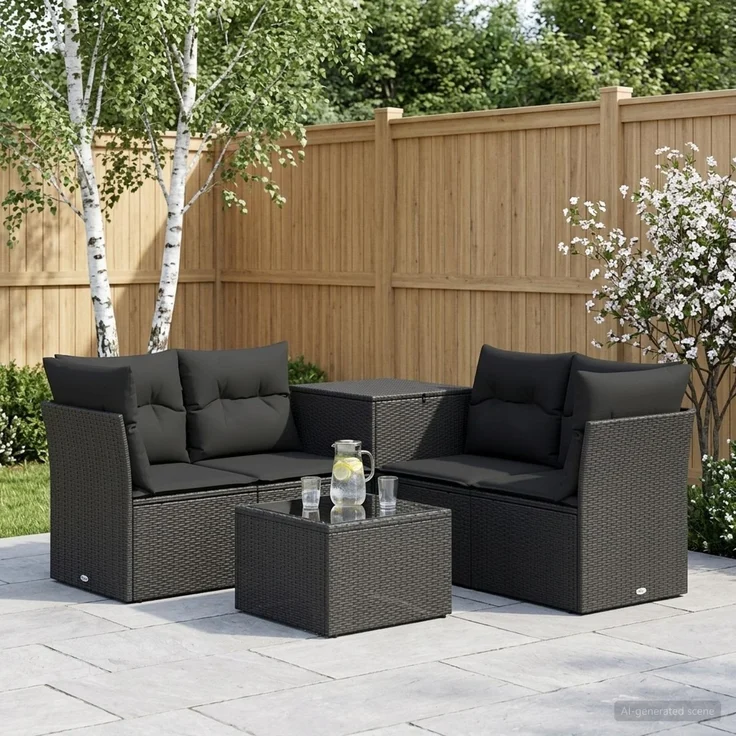 vidaXL Sofa Set 6 stk. Schwarz Polyrattan und Stahl 3447334 – Bild 1