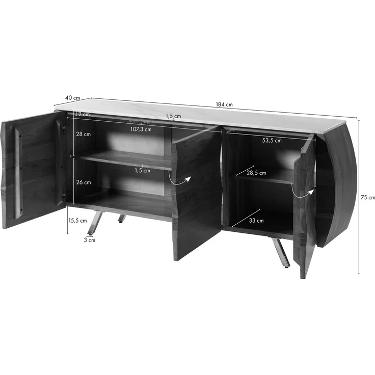 Sideboard Akazie 184x40x75 natur lackiert / Marmor schwarz MONTREAL #127 – Bild 8