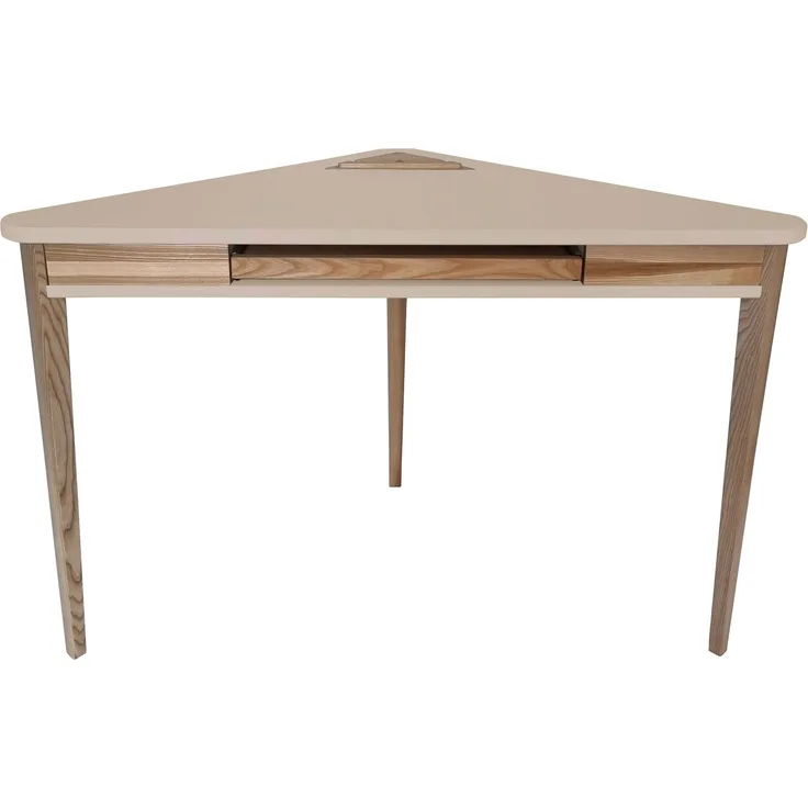 Ragaba Eckschreibtisch mit Tastaturauszug, MDF & Massives Eschenholz, 114x61 cm, Braun Beige