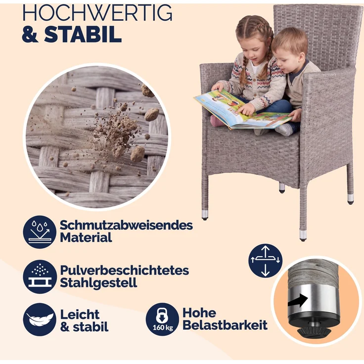 CASARIA® Gartenstühle Polyrattan 6er Set Creme – Bild 4