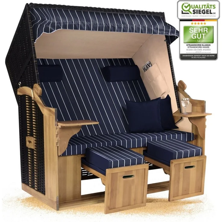 Strandkorb Hanse Strandkorb Strandkorb Ostsee XXL 2,5 Sitzer Volllieger Schwarz Blau, BxTxH: 150x80x160 cm, Ostsee XXL Volllieger, Ostsee 2,5-Sitzer Modell 2025, Stabiles Wacholder mit handgefertigtem Polyrattangeflecht – Bild 5