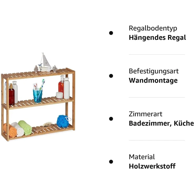 Relaxdays Wandregal mit 3 Ablagen, Walnuss natur, 60 x 15 x 50 cm – Bild 7