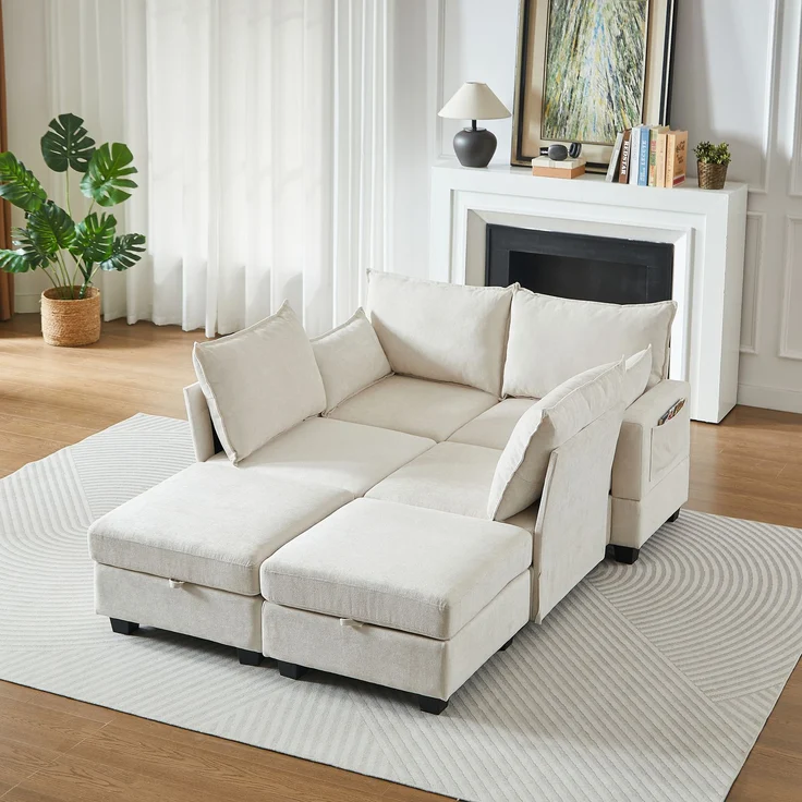 EINHOM Modulares Chenille-Sofa, Ecksofas für das Wohnzimmer U-förmiges Ecksofa mit Stauraum-Ottomane, 6-Sitzer-Ecksofas mit Chaiselongue – Bild 4