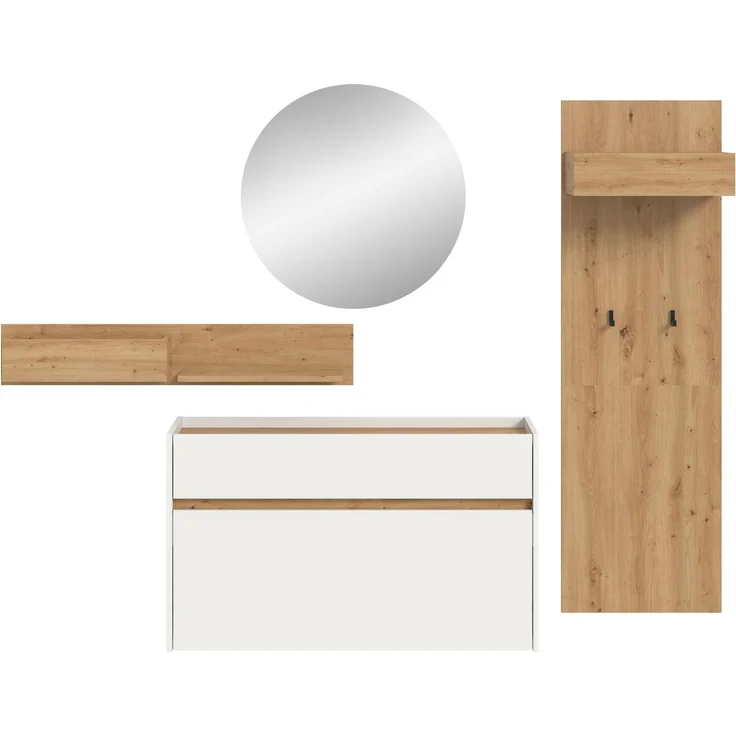 Garderobenkombination B/H/T: 197x205x32 cm in weiß Nachbildung und Artisan Oak Nachbildung – Bild 2