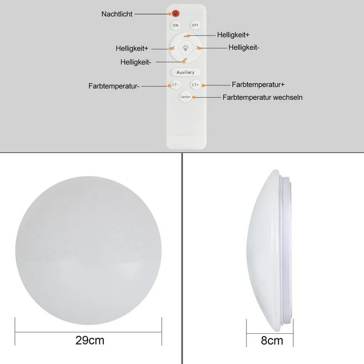 Nettlife LED Deckenleuchte Sternenhimmel Dimmbar mit Fernbedienung 28CM 37W Deckenbeleuchtung, LED fest integriert, Warmweiß, Neutralweiß, Kaltweiß, für Schlafzimmer Flur Kinderzimmer Küche Flur Wohnzimmer – Bild 3