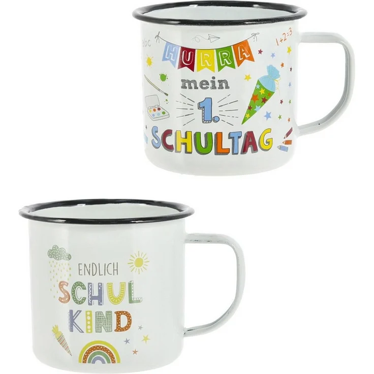 Macosa Home Becher 2er Set Kinderbecher Schulanfang Geschenkidee Trinkbecher Becher Set, 2-tlg, Metall, bunter Motivdruck Tassen Set Schulstart ABC – Bild 1