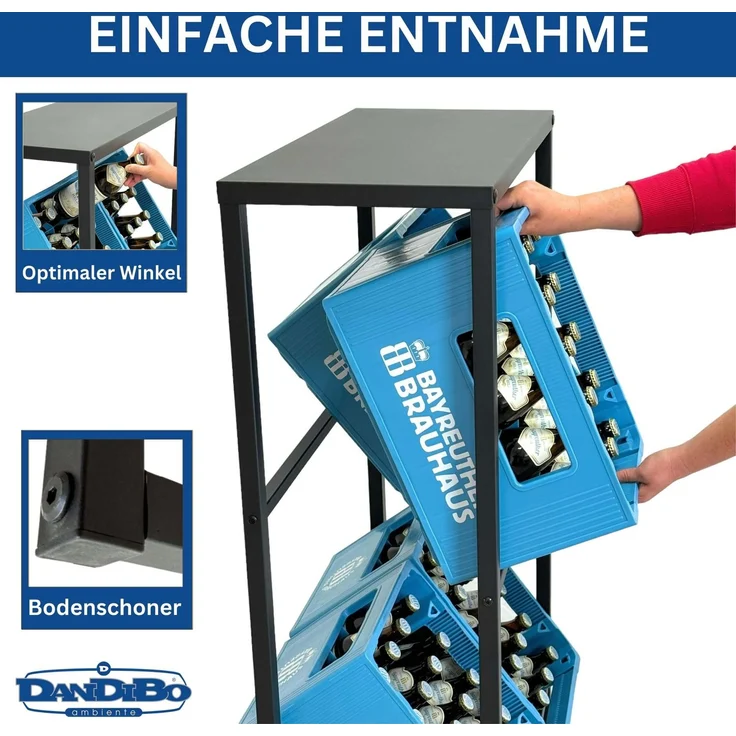 DanDiBo Getränkekistenregal 4 Kisten mit Ablage Schmal Metall Stehend 96547 Getränkekistenhalter 112 cm Getränkekistenständer Flaschenkistenregal – Bild 3